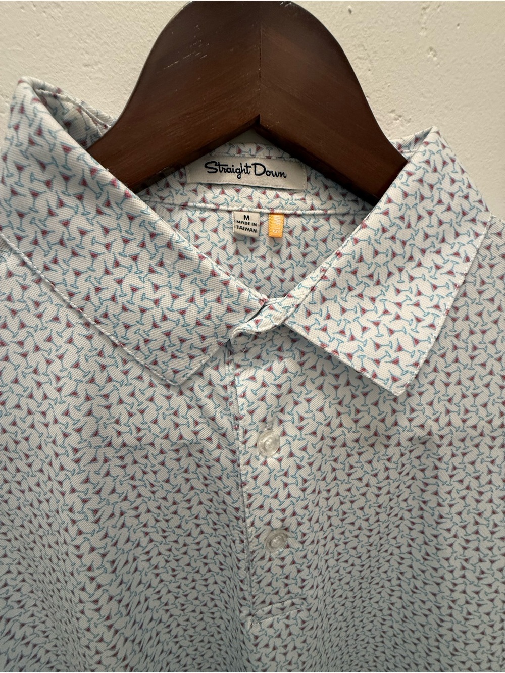 Straight Down Men's White Printed Polo Shirt